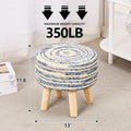 Round Seagrass Ottoman Footstool Handwoven Natural Blue