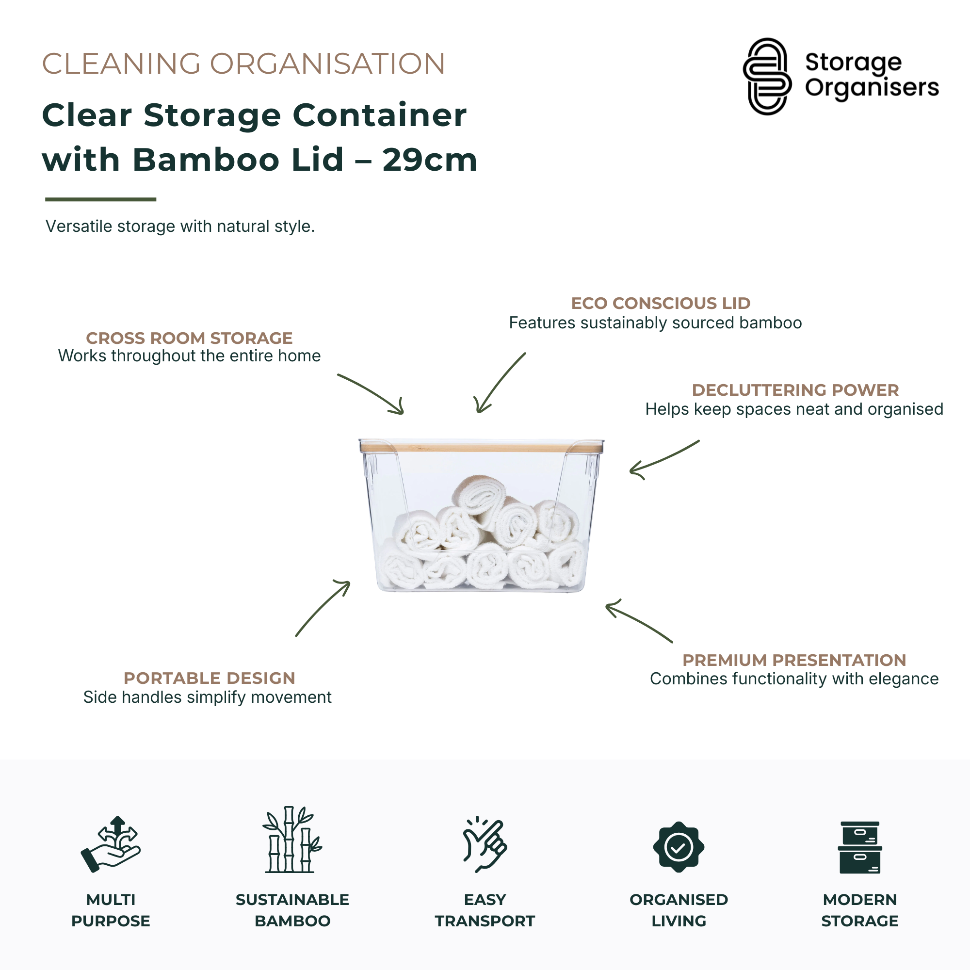 Clear Storage Container with Bamboo Lid – 29cm